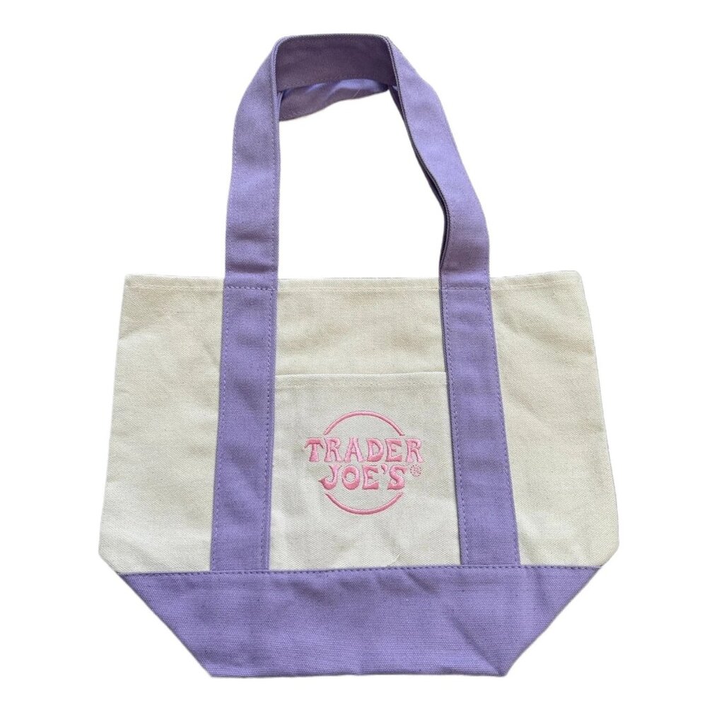 Trader Joe's Mini Pastel Purple Canvas Tote Bag, Lavender TJ's Mini Bag